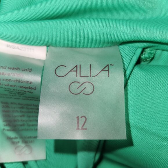 CALIA Size 12 Shirred Cutout One Piece Swimsuit Green Glow 50+ UV Lycra 3533 - Picture 5 of 8